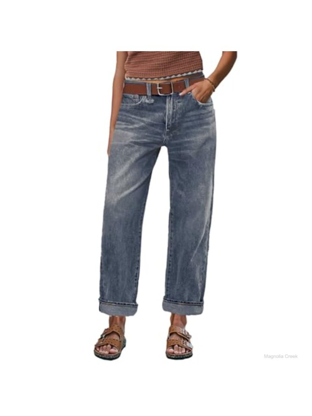 Straight Leg Crop Jeans Raw Hem Mid Waist 100% Premium Denim